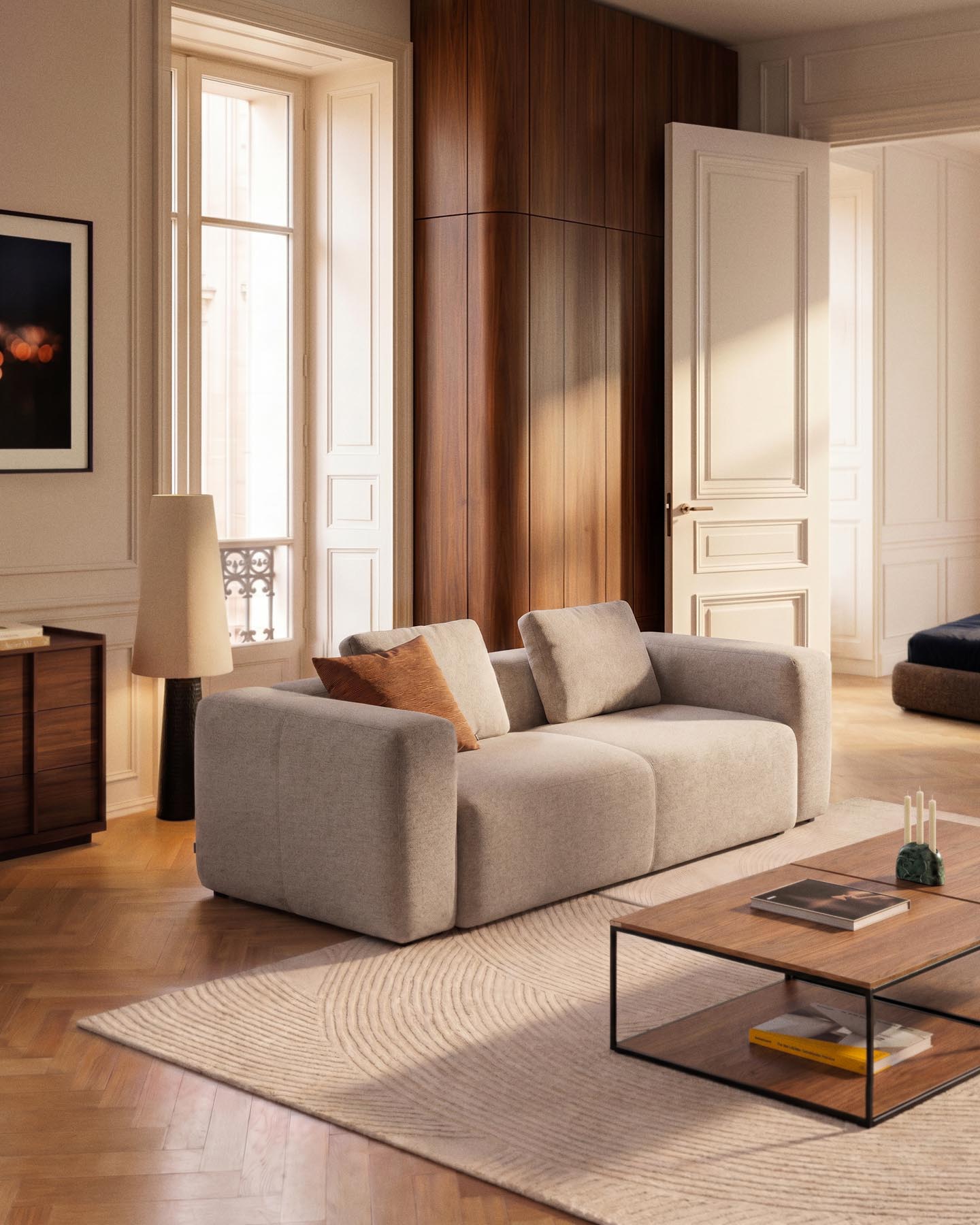 3-Sitzer-Sofa Blok in beiger Chenille, 240 cm, FSC Mix Credit in Beige präsentiert im Onlineshop von KAQTU Design AG. 3er Sofa ist von Kave Home