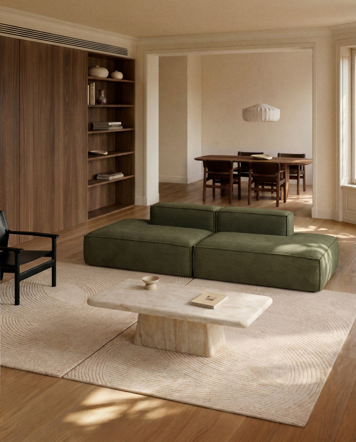 3-Sitzer-Sofa Blok in grobem grünem Cord, 290 cm, FSC Mix Credit in Grün präsentiert im Onlineshop von KAQTU Design AG. 3er Sofa ist von Kave Home