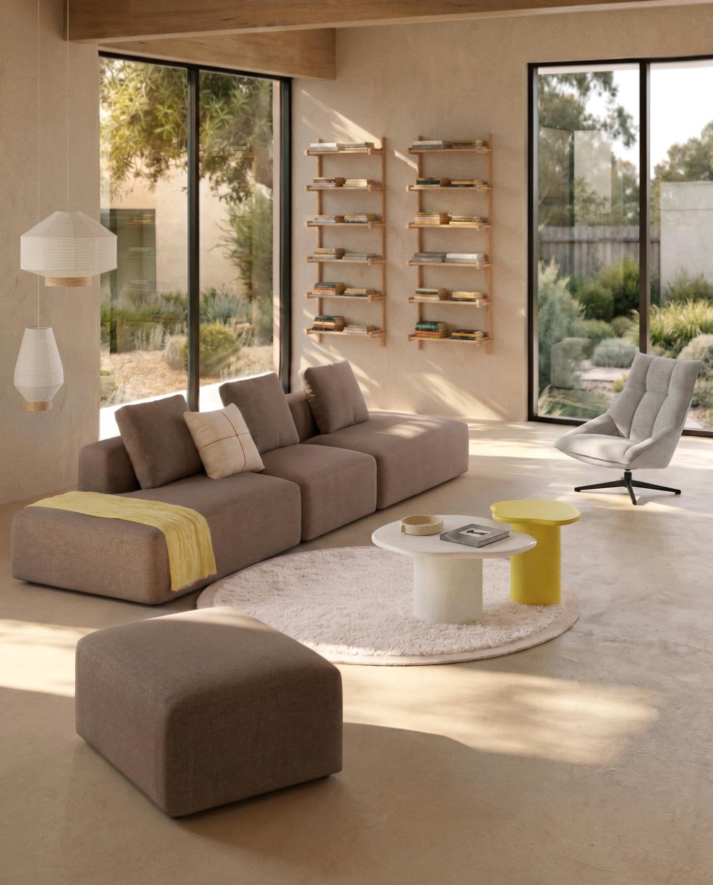 4-Sitzer-Sofa Blok in brauner Chenille, 380 cm, FSC Mix Credit in Taupe präsentiert im Onlineshop von KAQTU Design AG. 4er Sofa ist von Kave Home