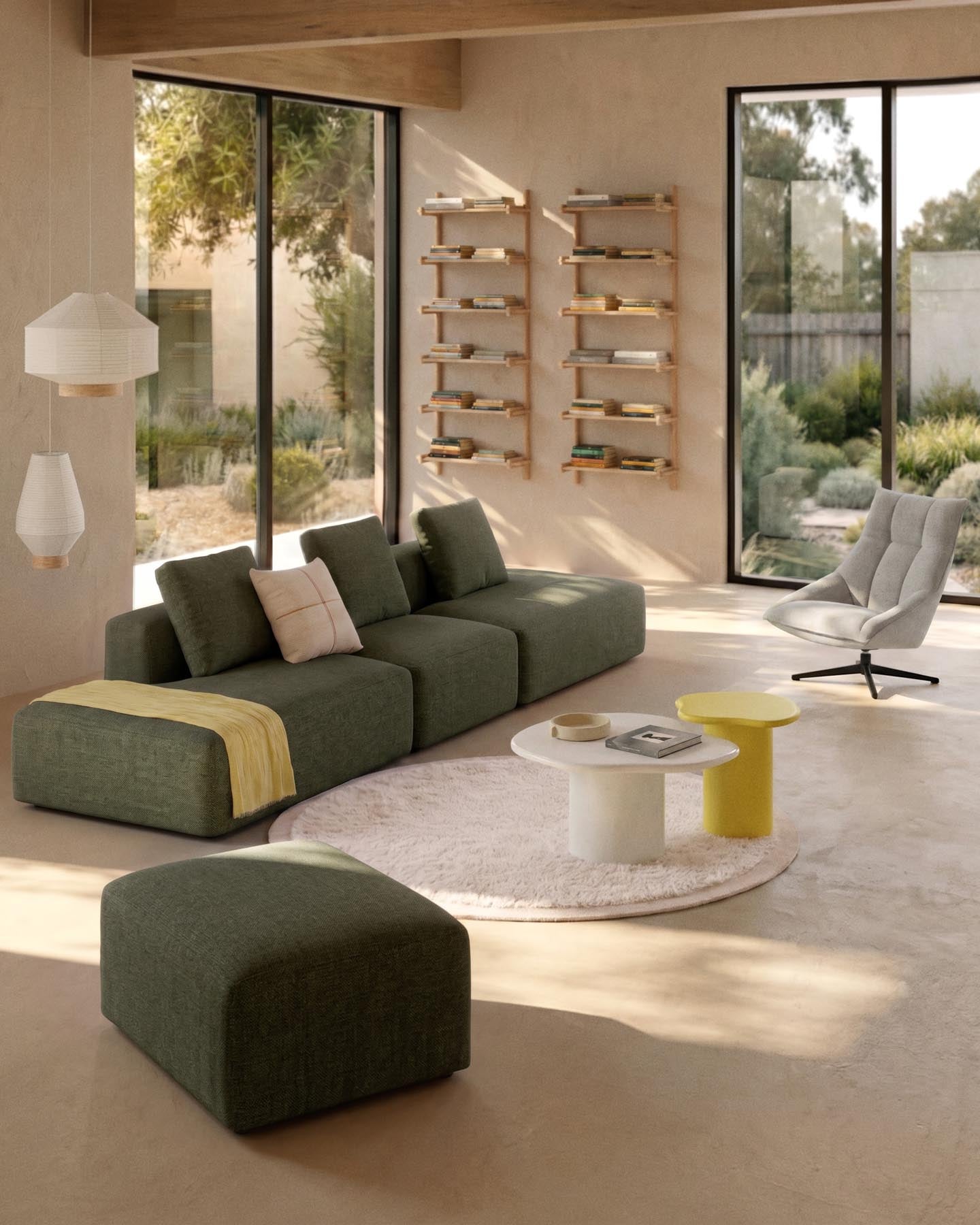 4-Sitzer-Sofa Blok in moosgrüner Chenille, 380 cm, FSC Mix Credit in Grün präsentiert im Onlineshop von KAQTU Design AG. 4er Sofa ist von Kave Home