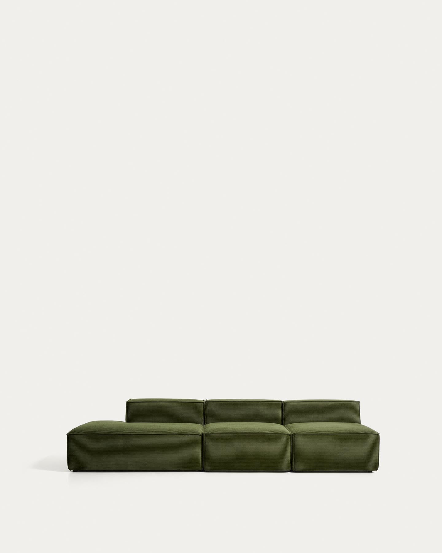 3-Sitzer-Sofa Blok mit Randmodul links in grobem grünem Cord, 325 cm, FSC Mix Credit in Grün präsentiert im Onlineshop von KAQTU Design AG. 3er Sofa ist von Kave Home