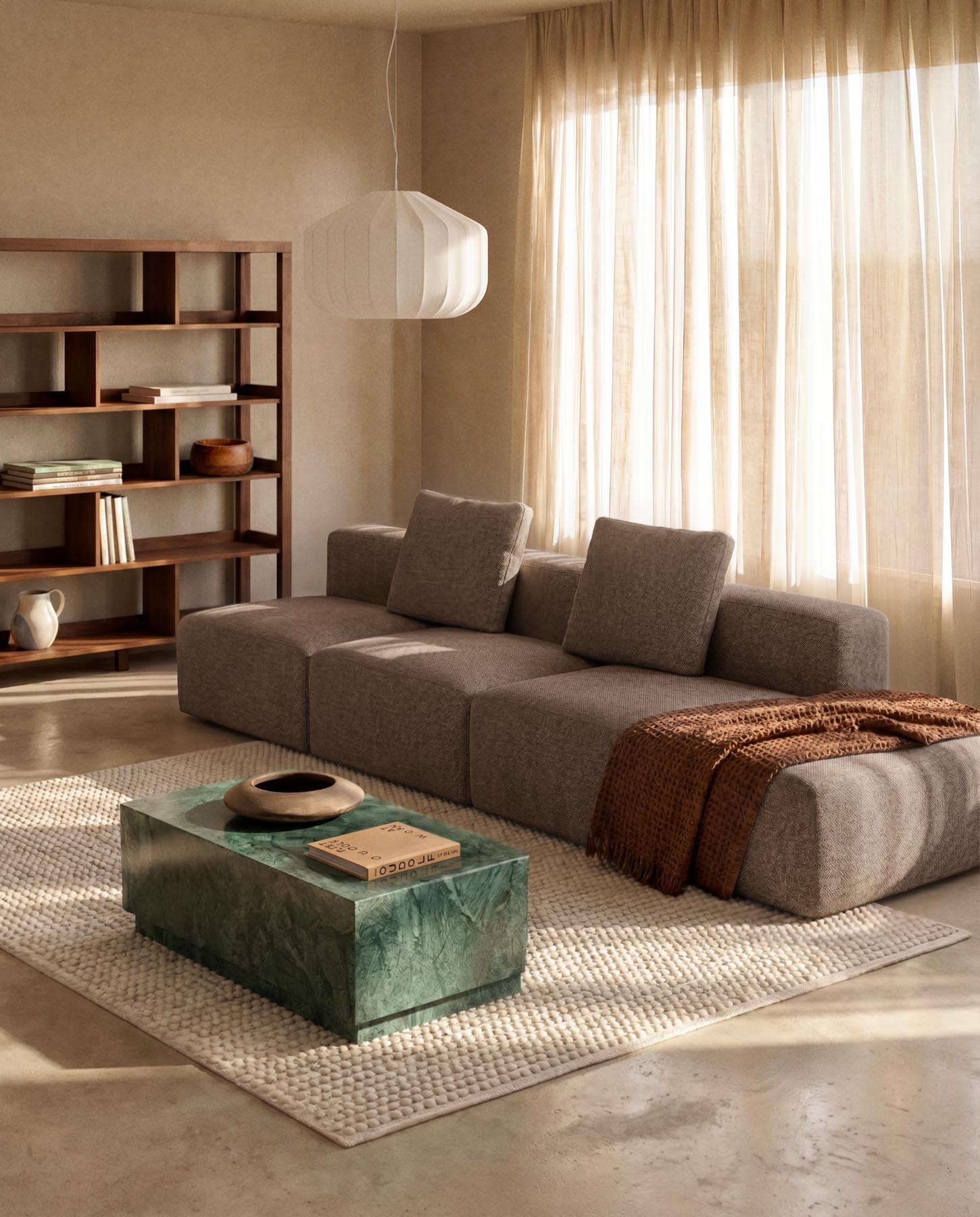 3-Sitzer-Sofa Blok mit Randmodul links in brauner Chenille, 325 cm, FSC Mix Credit in Taupe präsentiert im Onlineshop von KAQTU Design AG. 3er Sofa ist von Kave Home