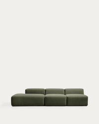 divano a 3 posti <tc>Blok</tc> con modulo bordo sinistro in ciniglia verde muschio, 325 cm, FSC Mix Credit
