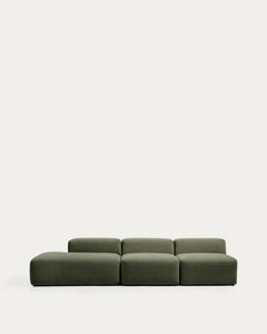 divano a 3 posti <tc>Blok</tc> con modulo bordo sinistro in ciniglia verde muschio, 325 cm, FSC Mix Credit