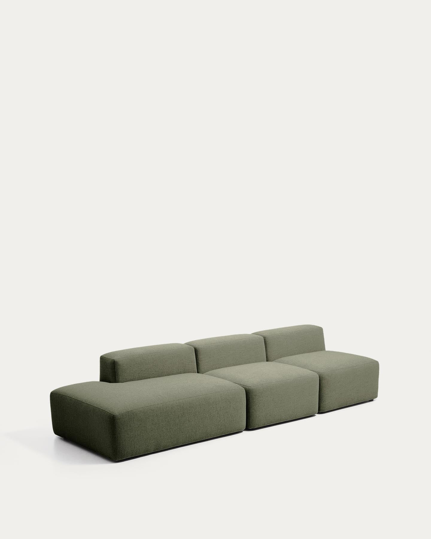 3-Sitzer-Sofa Blok mit Randmodul links in moosgrüner Chenille, 325 cm, FSC Mix Credit in Grün präsentiert im Onlineshop von KAQTU Design AG. 3er Sofa ist von Kave Home