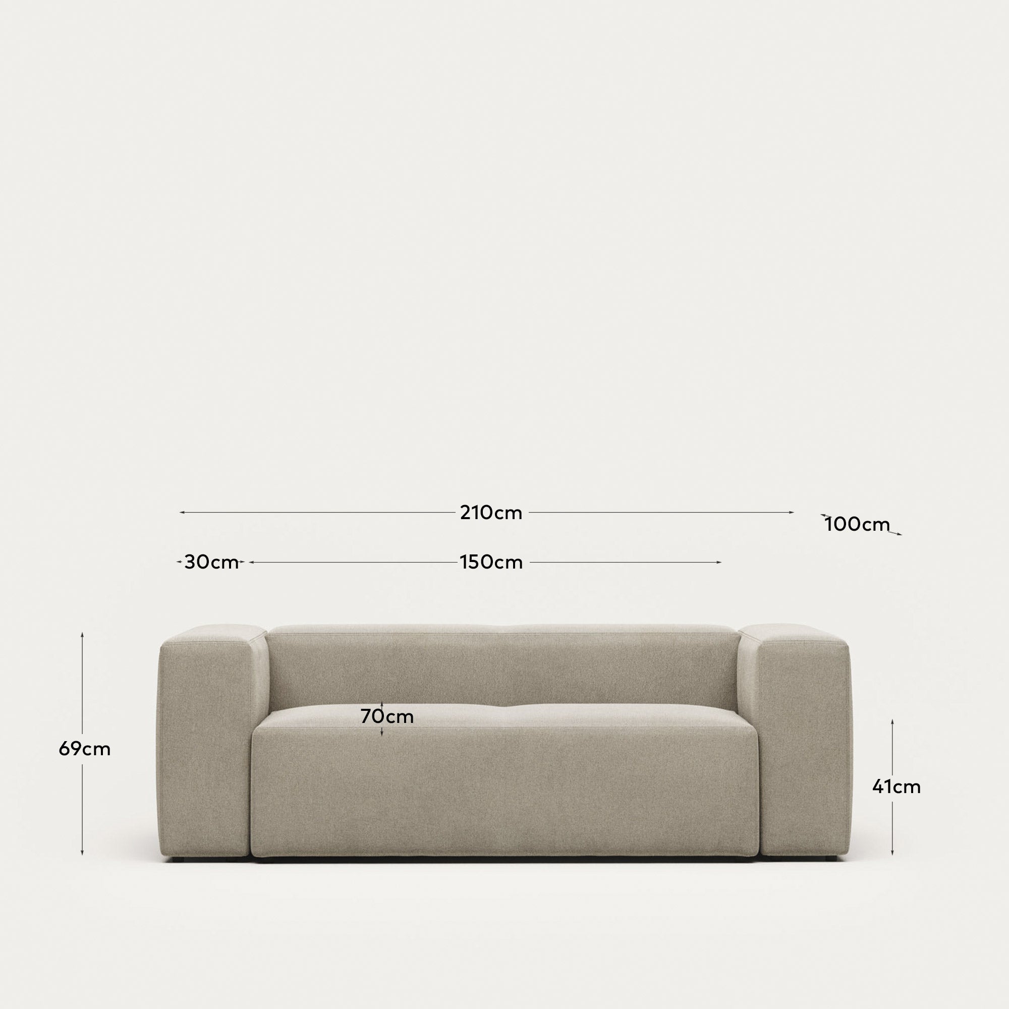 2-Sitzer-Sofa Blok, schwer entflammbar mit beiger Chenille, 210 cm in Beige präsentiert im Onlineshop von KAQTU Design AG. 2er Sofa ist von Kave Home