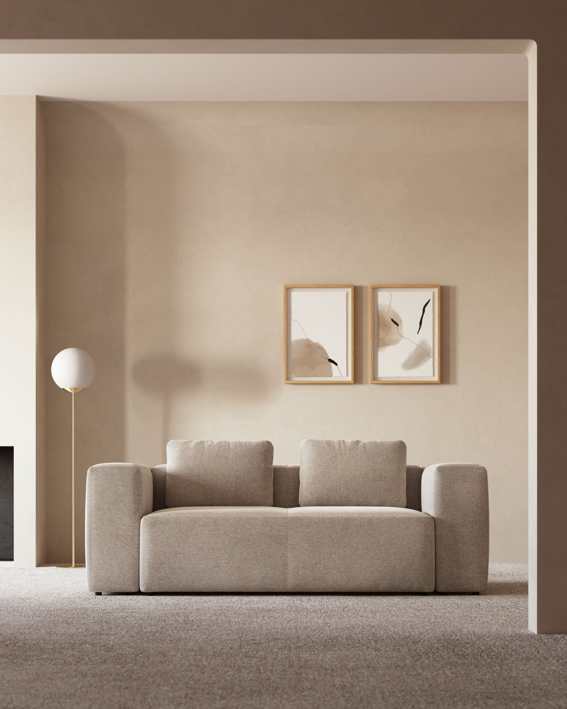 2-Sitzer-Sofa Blok, schwer entflammbar mit beiger Chenille, 210 cm in Beige präsentiert im Onlineshop von KAQTU Design AG. 2er Sofa ist von Kave Home