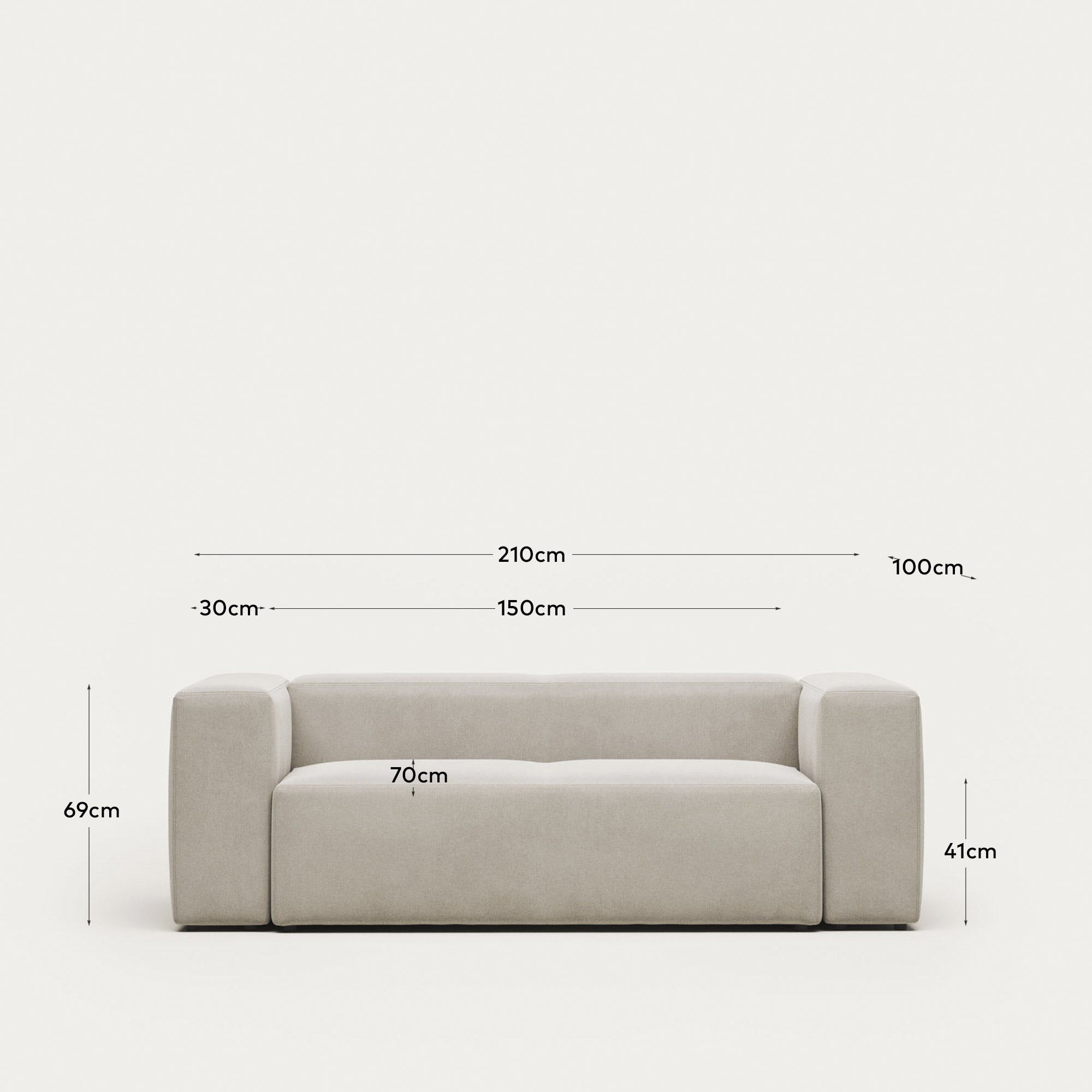 2-Sitzer-Sofa Blok, schwer entflammbar mit weisser Chenille, 210 cm in Grau präsentiert im Onlineshop von KAQTU Design AG. 2er Sofa ist von Kave Home