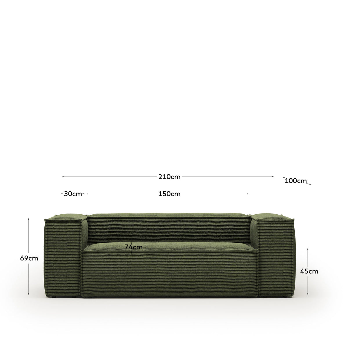 2-Sitzer-Sofa Blok mit dickem, grünen Cord 210 cm FSC Mix Credit in Grün präsentiert im Onlineshop von KAQTU Design AG. 2er Sofa ist von Kave Home