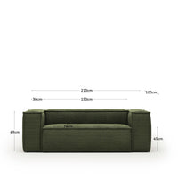 divano a 2 posti <tc>Blok</tc> con velluto a coste verde spesso 210 cm FSC Mix Credit