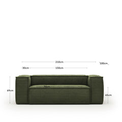 divano a 2 posti <tc>Blok</tc> con velluto a coste verde spesso 210 cm FSC Mix Credit