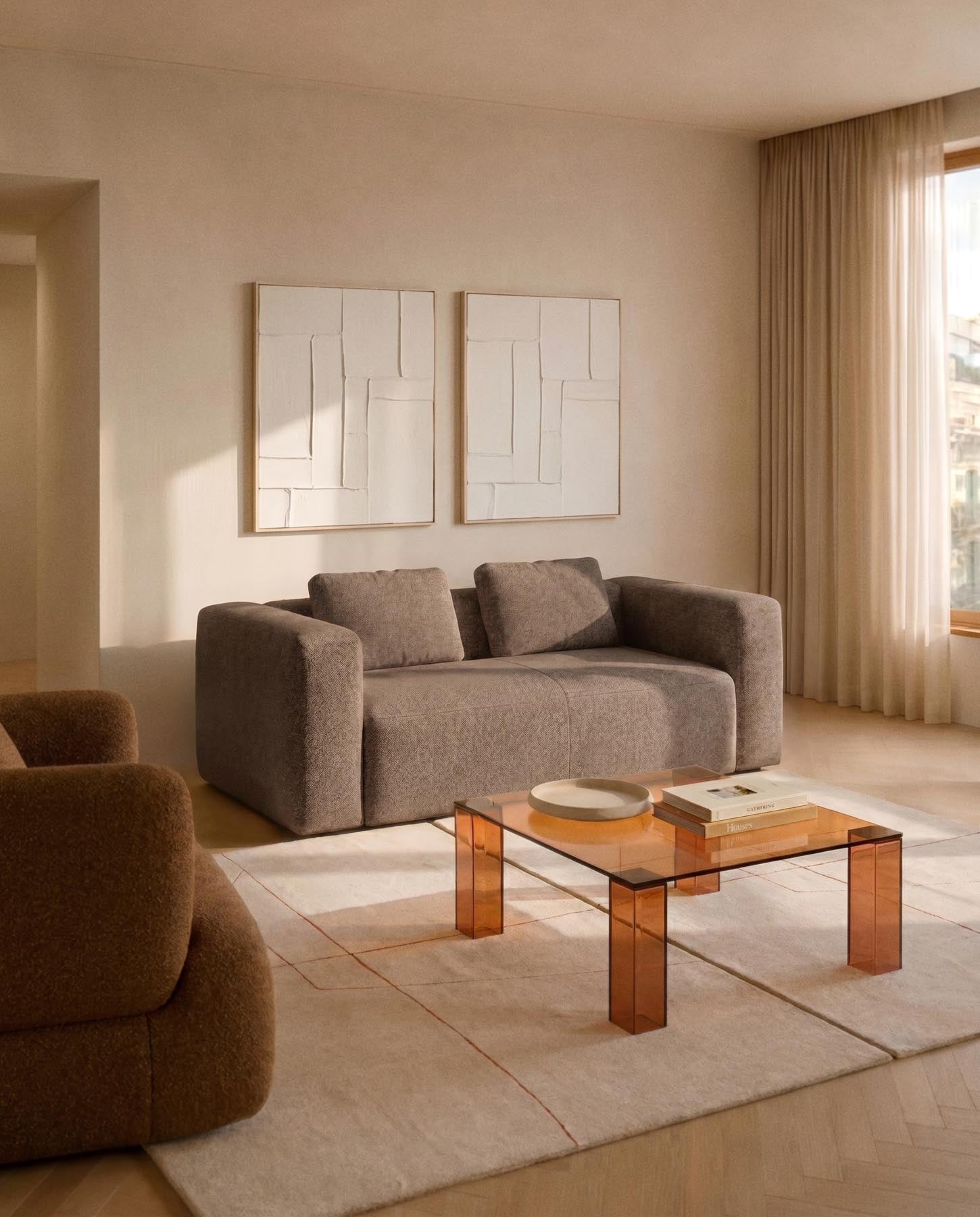 2-Sitzer-Sofa Blok in brauner Chenille, 210 cm, FSC Mix Credit in Taupe präsentiert im Onlineshop von KAQTU Design AG. 2er Sofa ist von Kave Home
