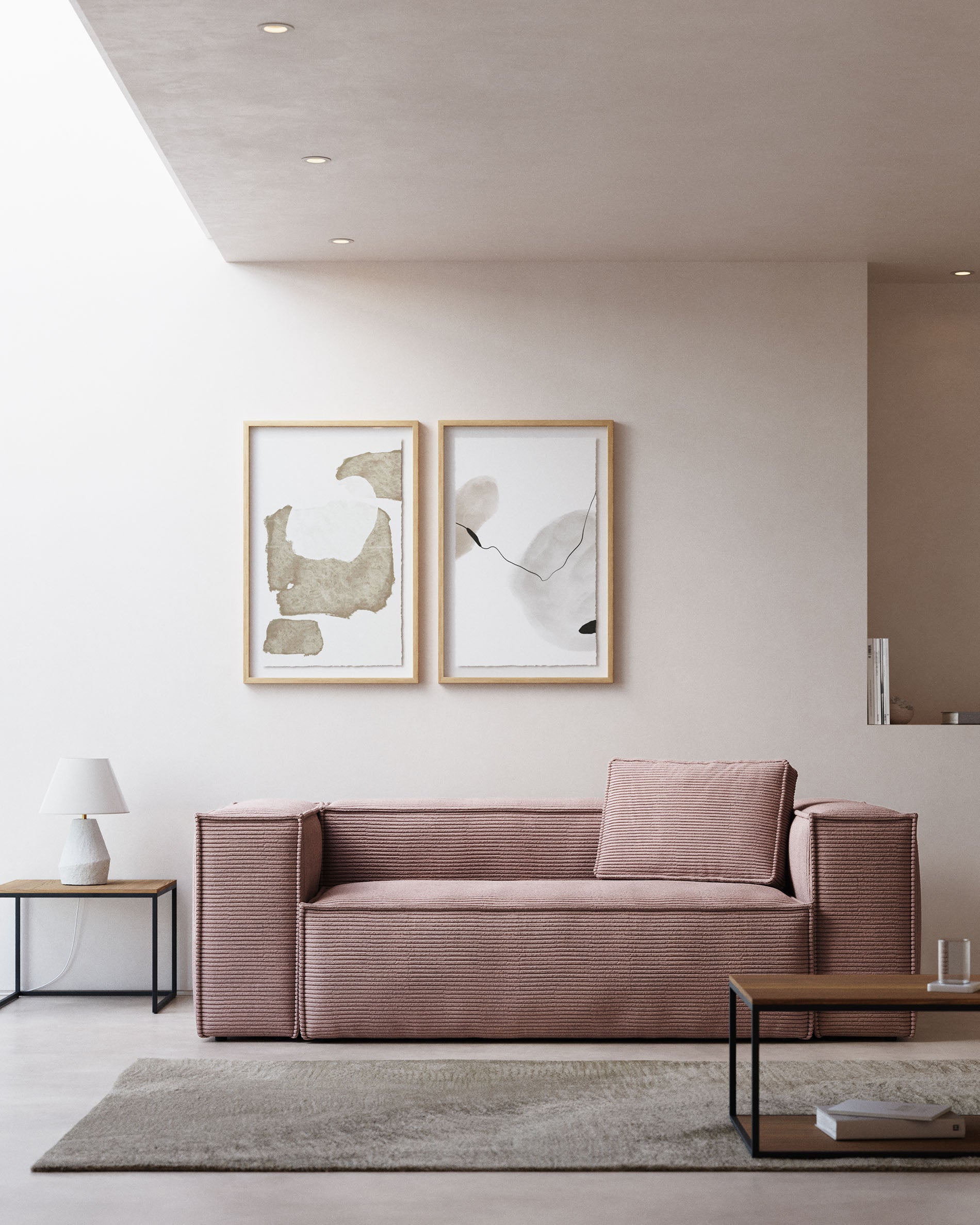 2-Sitzer-Sofa Blok, schwer entflammbar mit dickem, grünen Cord, 210 cm, FSC Mix Credit in Grün präsentiert im Onlineshop von KAQTU Design AG. 2er Sofa ist von Kave Home