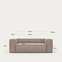 divano a 2 posti <tc>Blok</tc>Tessuto ignifugo con velluto a coste rosa spesso, 210 cm, FSC Mix Credit