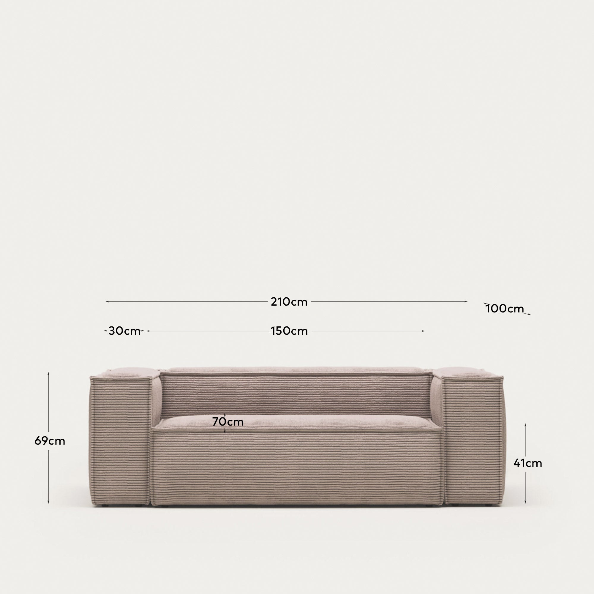 2-Sitzer-Sofa Blok, schwer entflammbar mit dickem, rosafarbenem Cord, 210 cm, FSC Mix Credit in Rosa präsentiert im Onlineshop von KAQTU Design AG. 2er Sofa ist von Kave Home