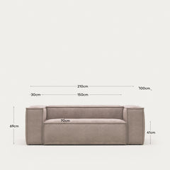 divano a 2 posti <tc>Blok</tc>Tessuto ignifugo con velluto a coste rosa spesso, 210 cm, FSC Mix Credit