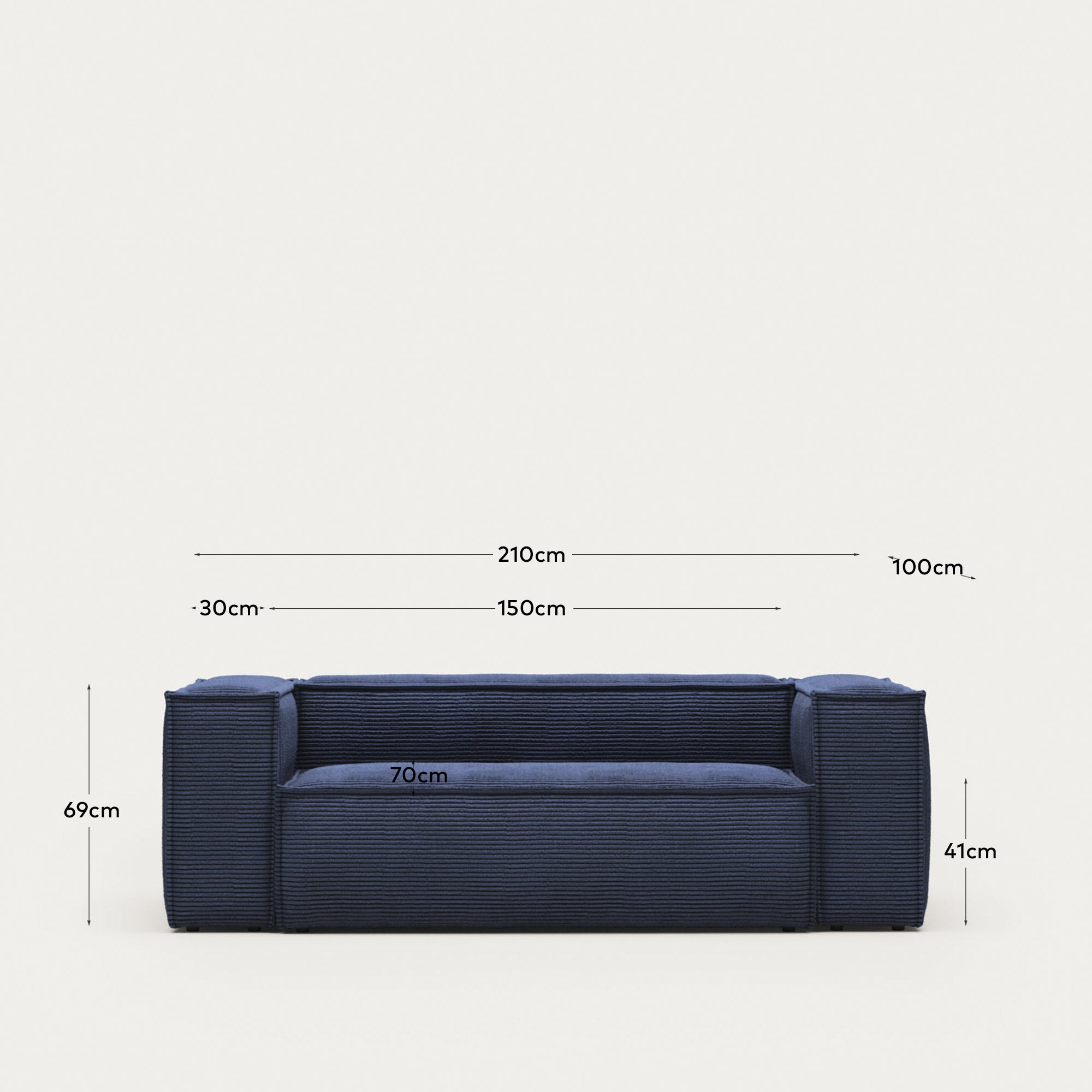 2-Sitzer-Sofa Blok, schwer entflammbar mit dickem, blauem Cord, 210 cm, FSC Mix Credit in Blau präsentiert im Onlineshop von KAQTU Design AG. 2er Sofa ist von Kave Home