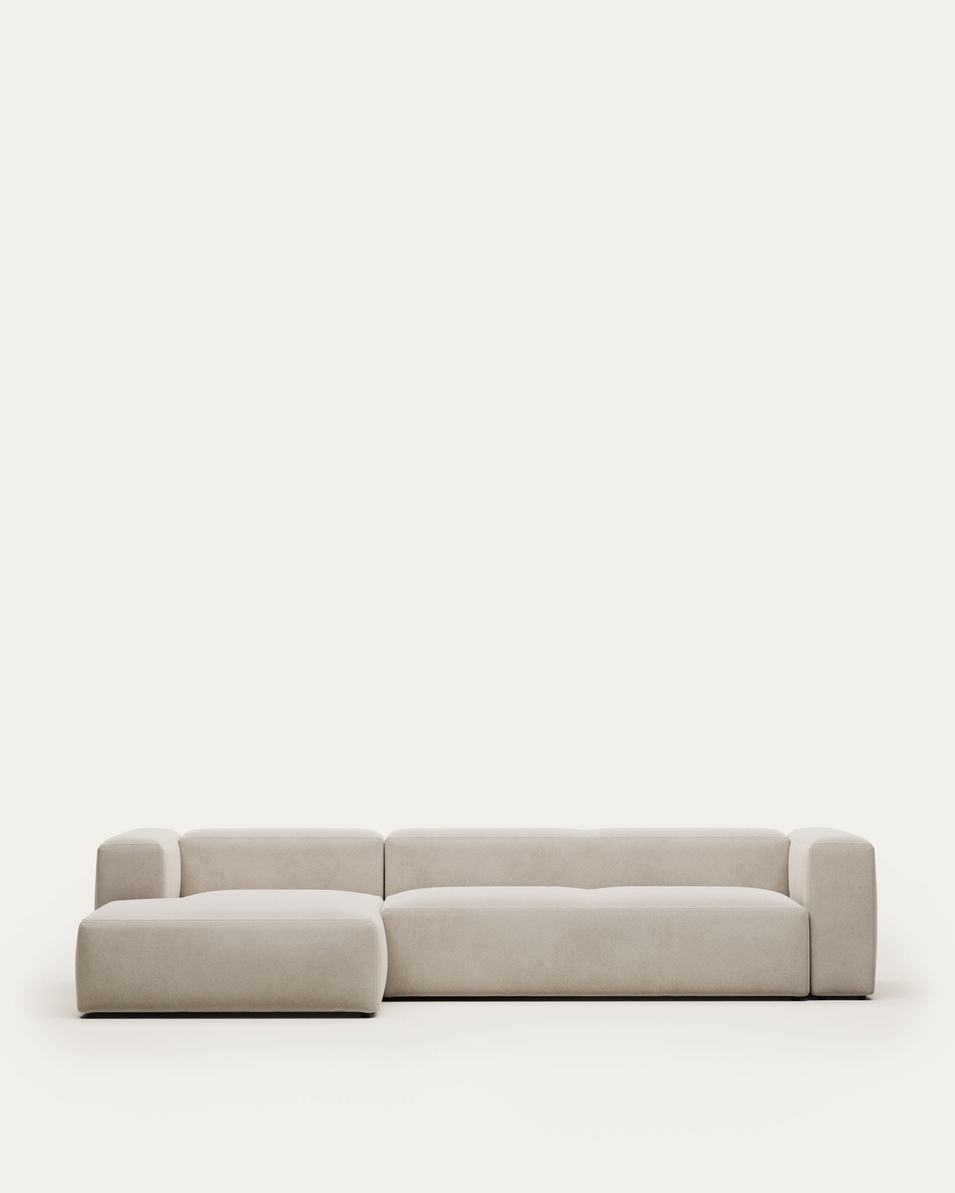 Elegantes 4-Sitzer Sofa in Beige mit linker Chaiselongue, 330 cm breit, FSC-zertifiziert, komfortabel und nachhaltig.