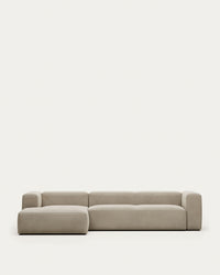 divano a 4 posti <tc>Blok</tc> con chais<tc>elo</tc>linguette, ignifughe con ciniglia beige, 330 cm