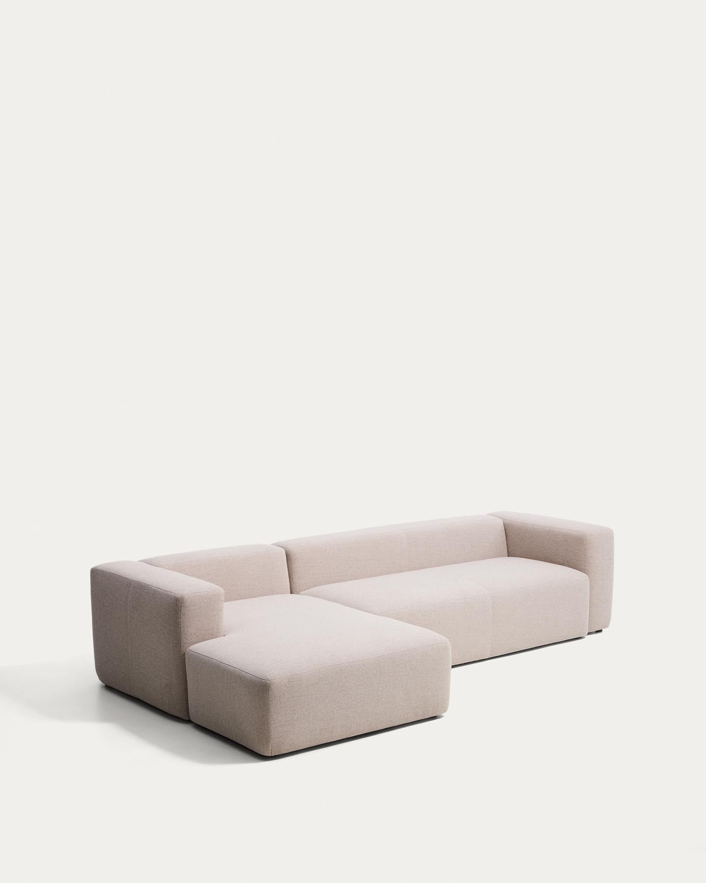4-Sitzer-Sofa Blok mit Chaiselongue links in beiger Chenille, 330 cm, FSC Mix Credit in Beige präsentiert im Onlineshop von KAQTU Design AG. L-Sofa links ist von Kave Home