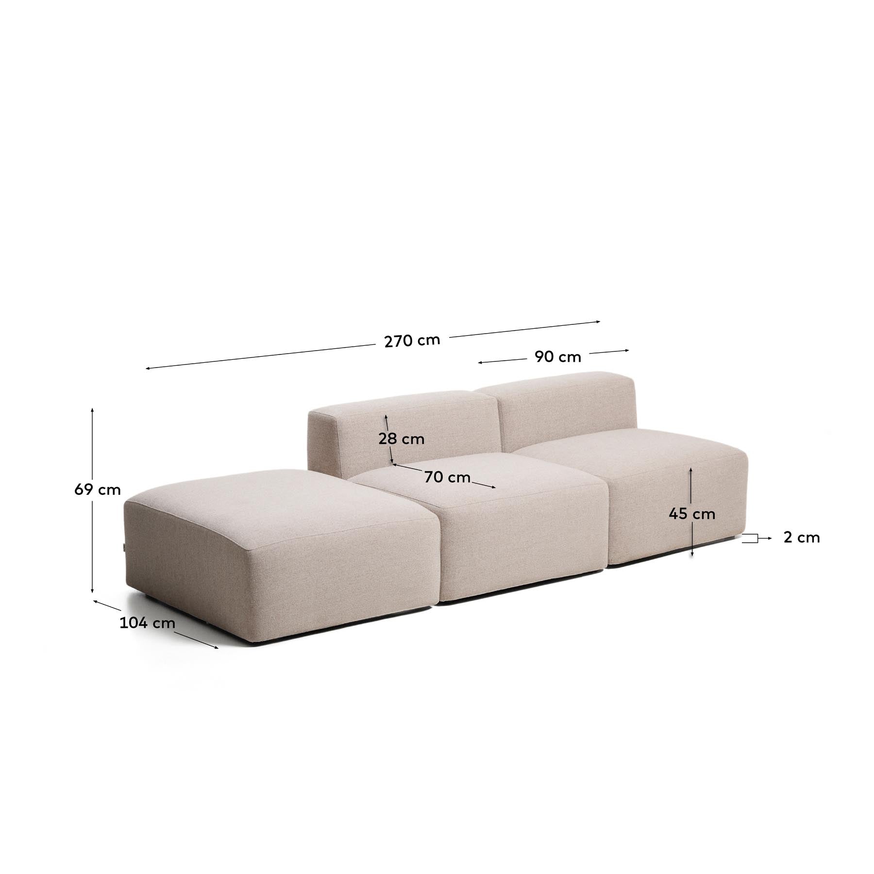 3-Sitzer-Sofa Blok mit Pouf-Randmodul in beiger Chenille, 270 cm, FSC Mix Credit in Beige präsentiert im Onlineshop von KAQTU Design AG. 3er Sofa ist von Kave Home