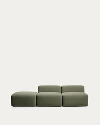 divano a 3 posti <tc>Blok</tc> con modulo pouf in ciniglia verde muschio, 270 cm, FSC Mix Credit
