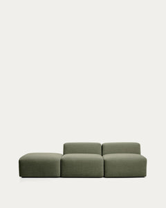 divano a 3 posti <tc>Blok</tc> con modulo pouf in ciniglia verde muschio, 270 cm, FSC Mix Credit