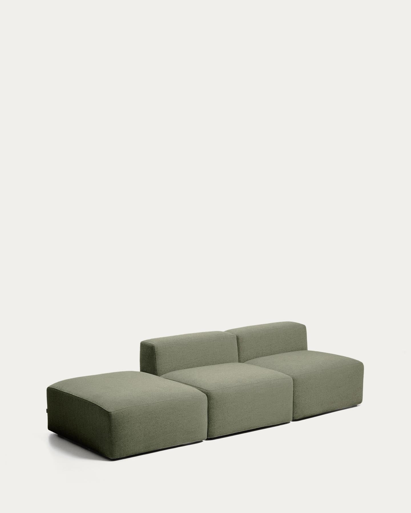 3-Sitzer-Sofa Blok mit Pouf-Randmodul in moosgrüner Chenille, 270 cm, FSC Mix Credit in Grün präsentiert im Onlineshop von KAQTU Design AG. 3er Sofa ist von Kave Home