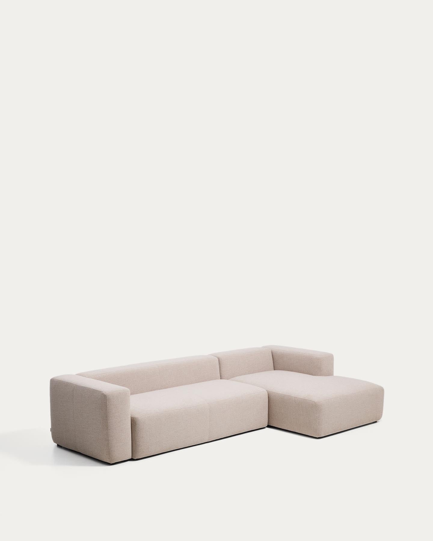 4-Sitzer-Sofa Blok mit Chaiselongue rechts in beiger Chenille, 330 cm, FSC Mix Credit in Beige präsentiert im Onlineshop von KAQTU Design AG. L-Sofa rechts ist von Kave Home