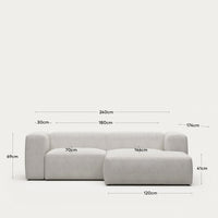 divano a 2 posti <tc>Blok</tc> con chais<tc>elo</tc>Lato destro, ignifugo con finta pelle di agnello bianca, 240 cm, FSC Mix Credit