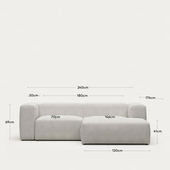 divano a 2 posti <tc>Blok</tc> con chais<tc>elo</tc>Lato destro, ignifugo con finta pelle di agnello bianca, 240 cm, FSC Mix Credit