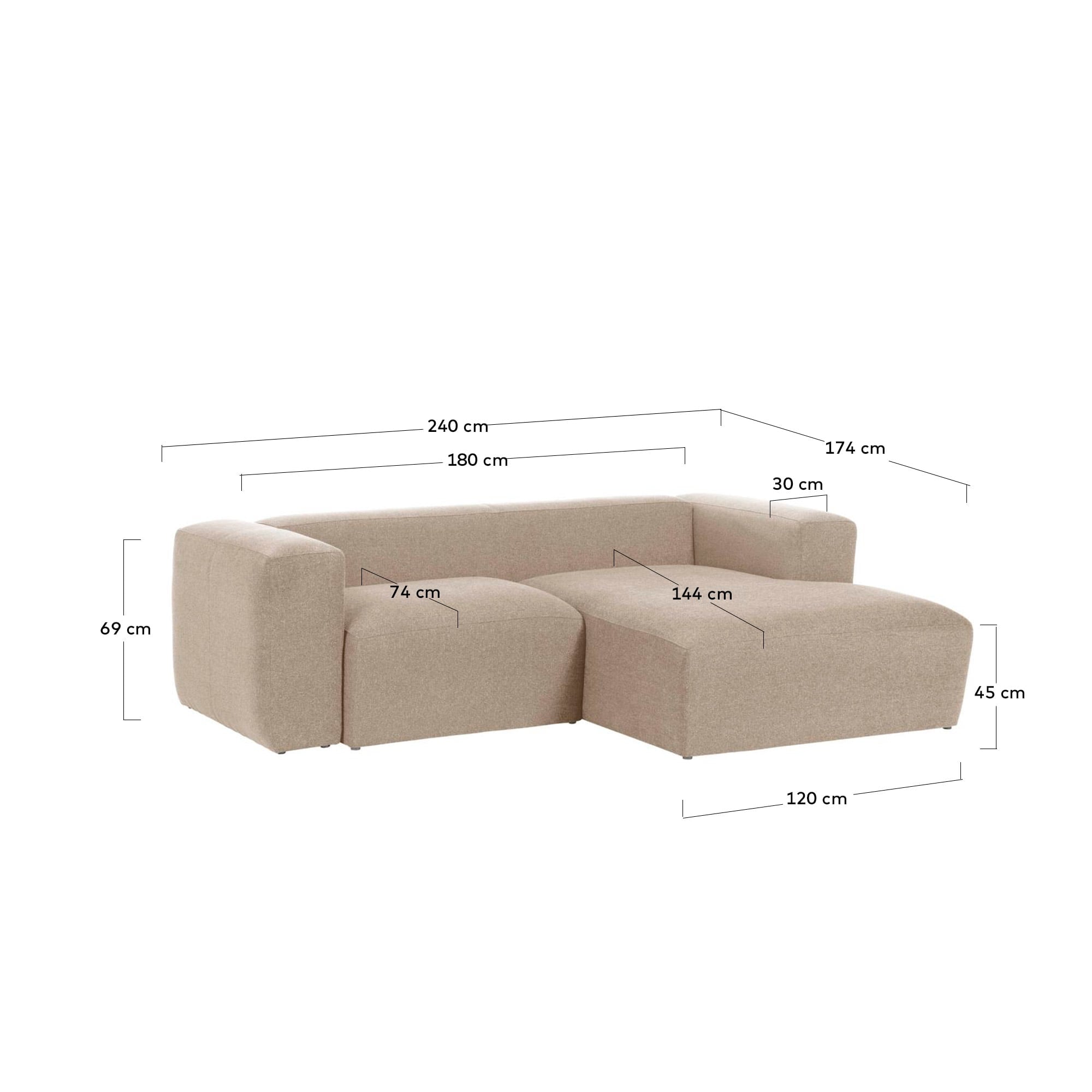 Elegantes 2-Sitzer Sofa mit rechter Chaiselongue in Beige, 240 cm, pflegeleicht, FSC-zertifiziert, von Kave Home.