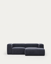 divano a 2 posti <tc>Blok</tc> con chais<tc>elo</tc>Lato destro, ignifugo con ciniglia blu, 240 cm