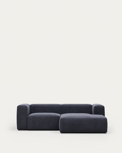 divano a 2 posti <tc>Blok</tc> con chais<tc>elo</tc>Lato destro, ignifugo con ciniglia blu, 240 cm
