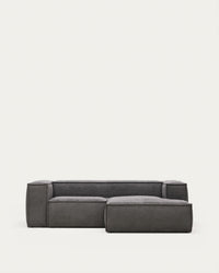 Divano Blok a 2 posti con velluto a coste spesso grigio e chaise longue a destra 240 cm FSC Mix Credit