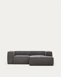 Divano Blok a 2 posti con velluto a coste spesso grigio e chaise longue a destra 240 cm FSC Mix Credit