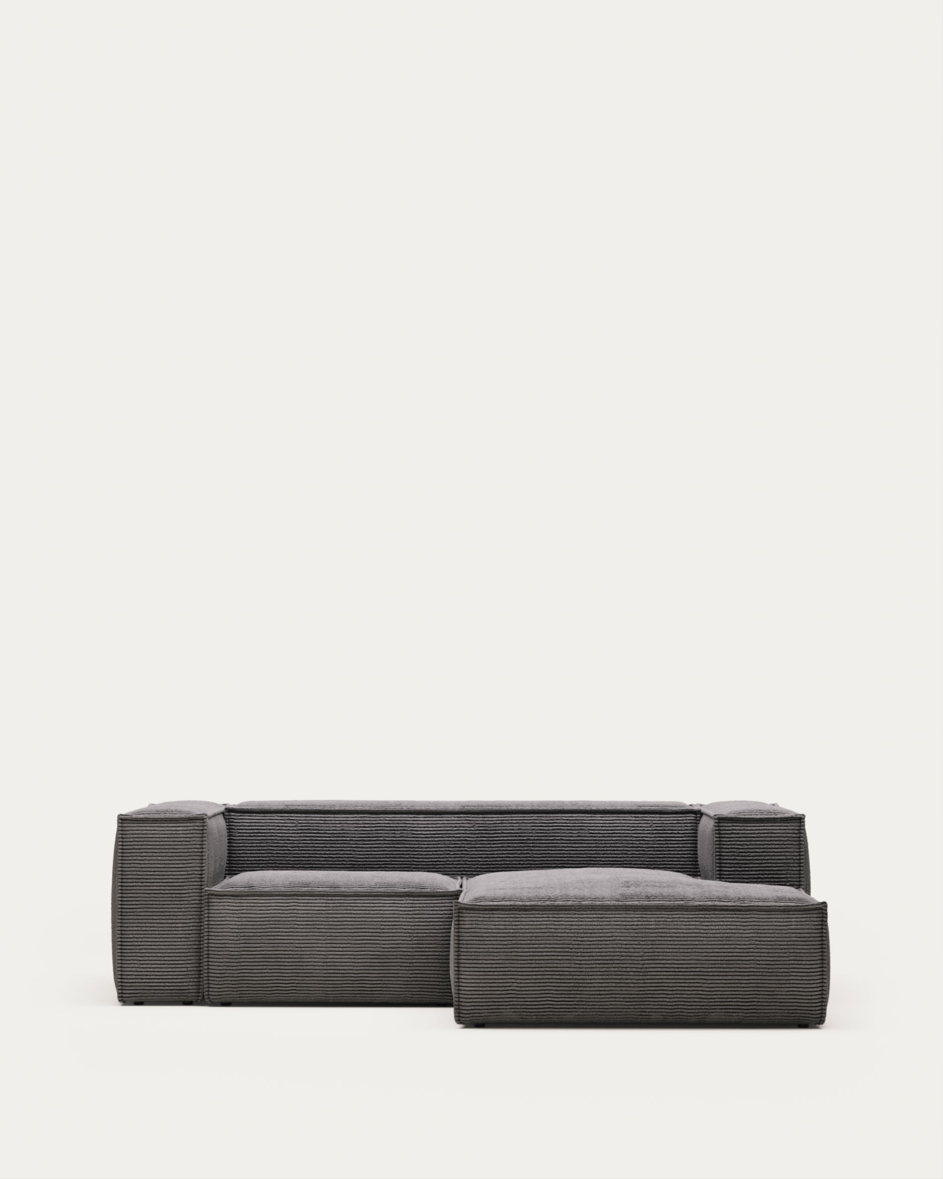 Elegantes Blok 2-Sitzer-Sofa mit rechter Chaiselongue in grauem Cord, 240 cm, FSC-zertifiziert, stilvoll und umweltfreundlich.