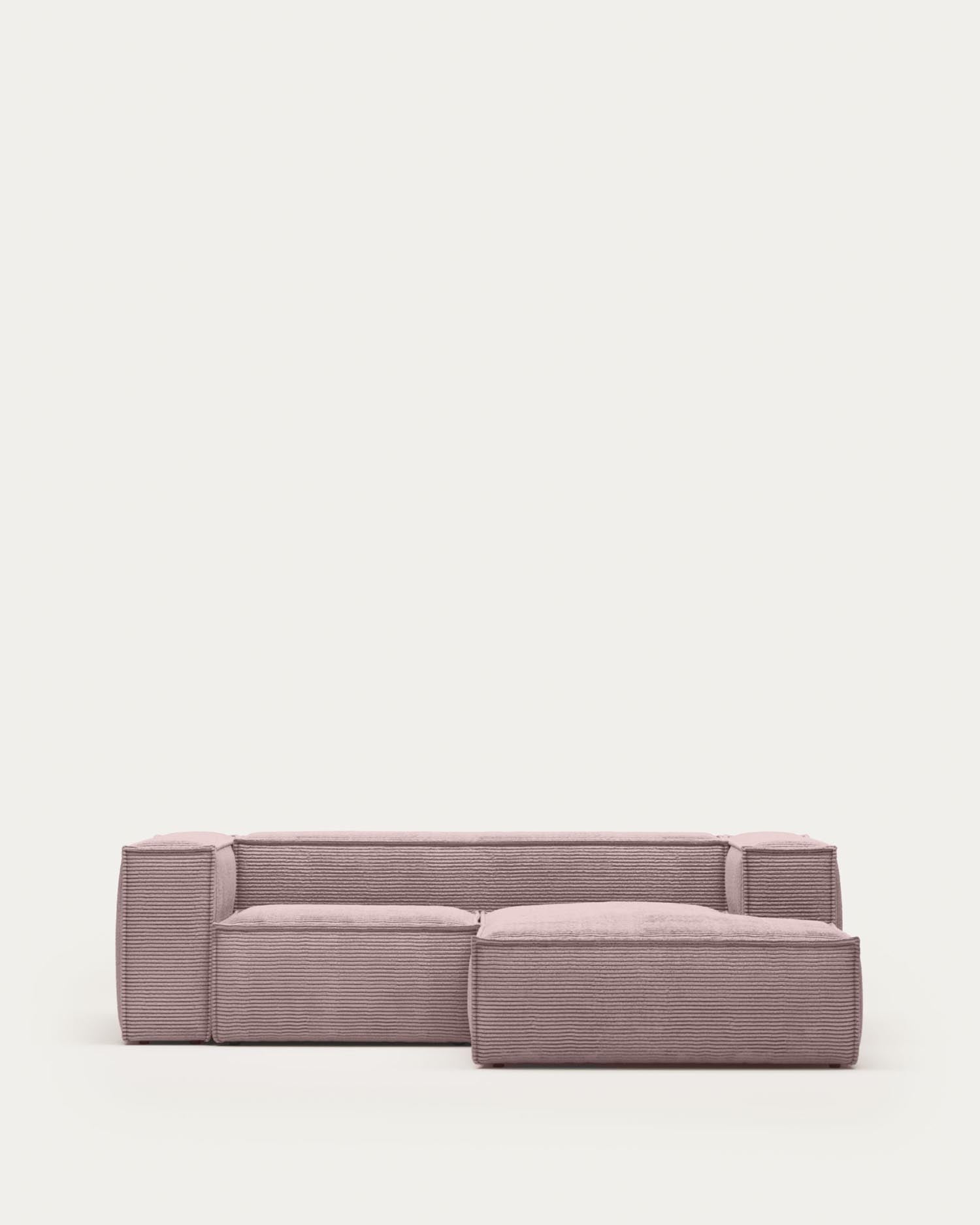 Elegantes Blok 2-Sitzer-Sofa in rosa Cord, 240 cm, mit rechter Chaiselongue – stilvoll, komfortabel und langlebig.