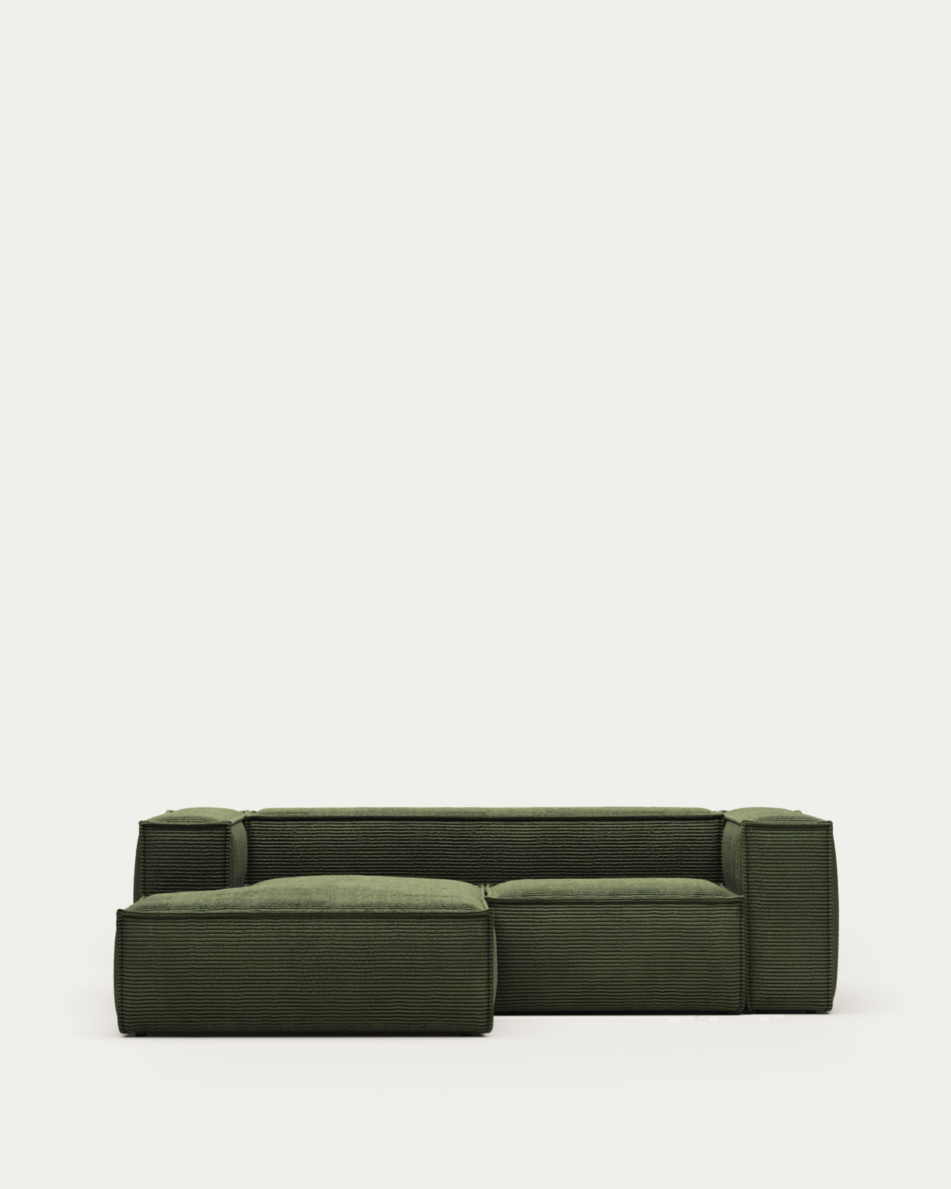 Elegantes Blok 2-Sitzer-Sofa in grünem Cord, 240 cm, mit linker Chaiselongue. Komfort, Stil und Nachhaltigkeit vereint.