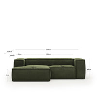 divano a 2 posti <tc>Blok</tc> con spessi pantaloni di velluto a coste verdi e chaise longue<tc>elo</tc>lingua sinistra 240 cm FSC Mix Credit