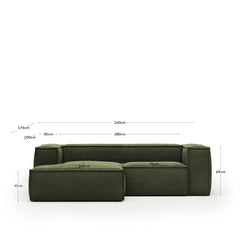 divano a 2 posti <tc>Blok</tc> con spessi pantaloni di velluto a coste verdi e chaise longue<tc>elo</tc>lingua sinistra 240 cm FSC Mix Credit