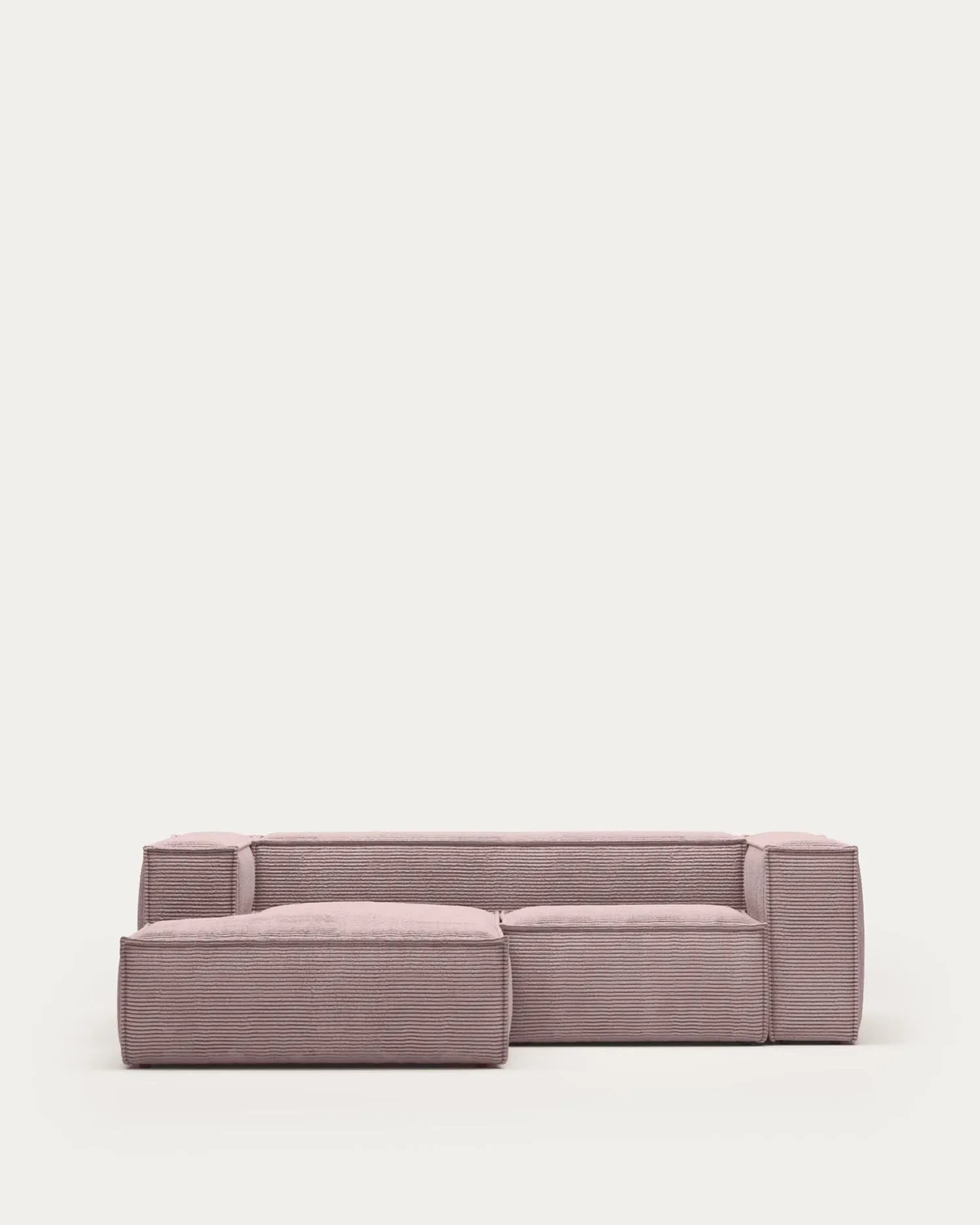 Elegantes Blok 2-Sitzer-Sofa in rosa Cord, 240 cm, mit linker Chaiselongue – stilvoll, komfortabel und ideal für kleine Räume.