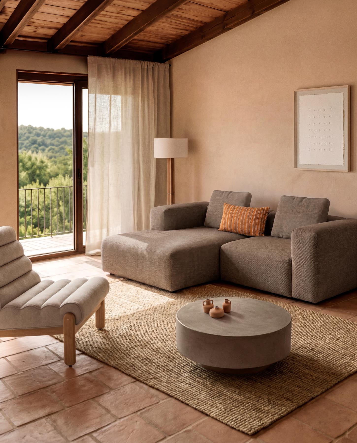 2-Sitzer-Sofa Blok mit Chaiselongue links in brauner Chenille, 240 cm, FSC Mix Credit in Taupe präsentiert im Onlineshop von KAQTU Design AG. L-Sofa links ist von Kave Home