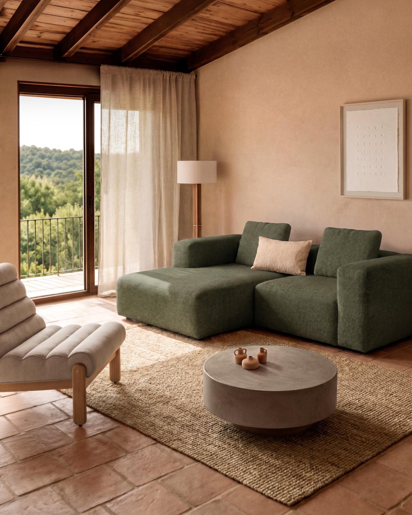 2-Sitzer-Sofa Blok mit Chaiselongue links in moosgrüner Chenille, 240 cm, FSC Mix Credit in Grün präsentiert im Onlineshop von KAQTU Design AG. L-Sofa links ist von Kave Home
