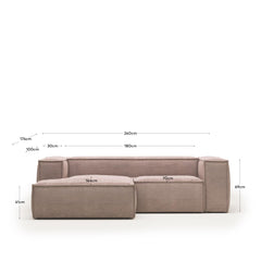 divano a 2 posti <tc>Blok</tc> con chais<tc>elo</tc>maglie in lingua, ignifughe con cordino spesso rosa, 240 cm, FSC Mix Credit