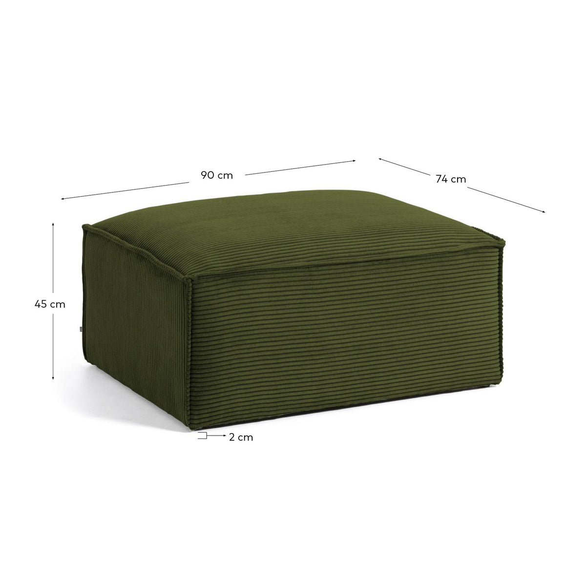 Fussablage mit dickem, grünen Cord 90 x 74 cm FSC Mix Credit in Grün präsentiert im Onlineshop von KAQTU Design AG. Pouf ist von Kave Home