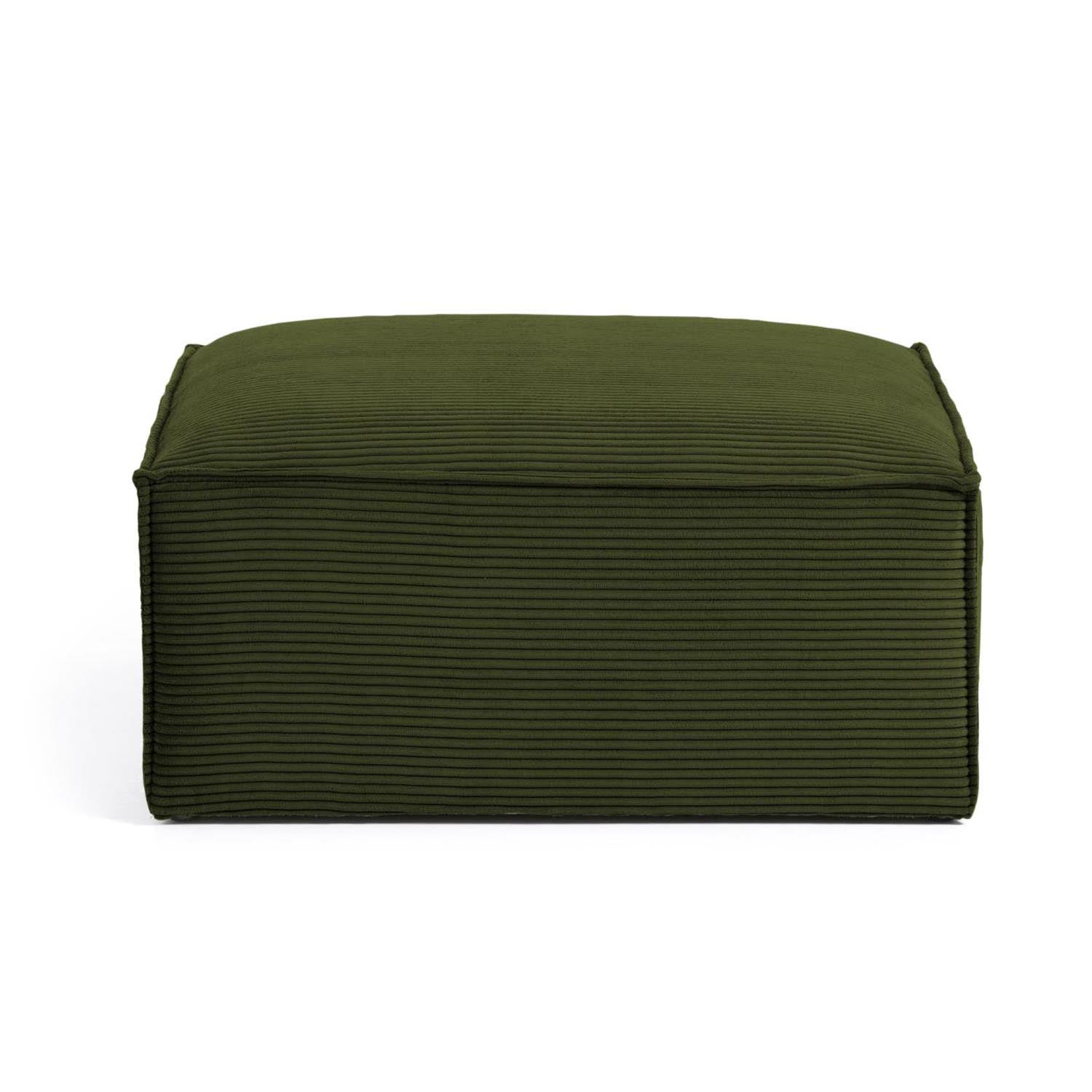Stilvolle Fussablage Blok von Kave Home: 90x70 cm, grüner Cord, bequem, langlebig, vielseitig, modernes Design.
