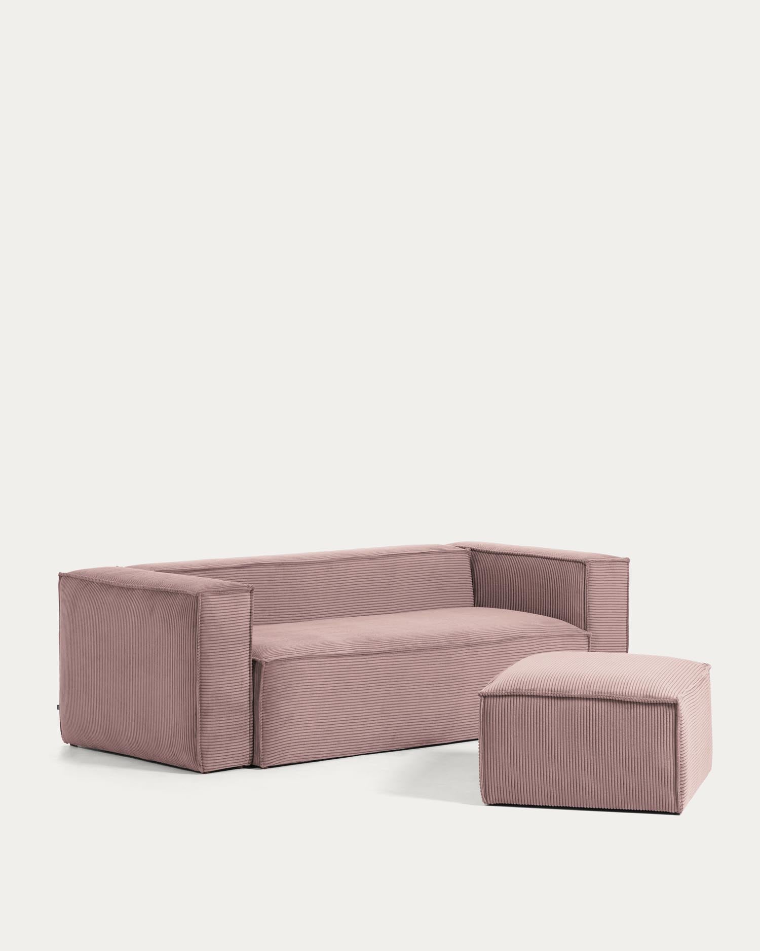 Elegante rosa Fussablage aus breitem Cord, 90 x 74 cm, von Kave Home. Perfekt für stilvolle und komfortable Wohnräume.