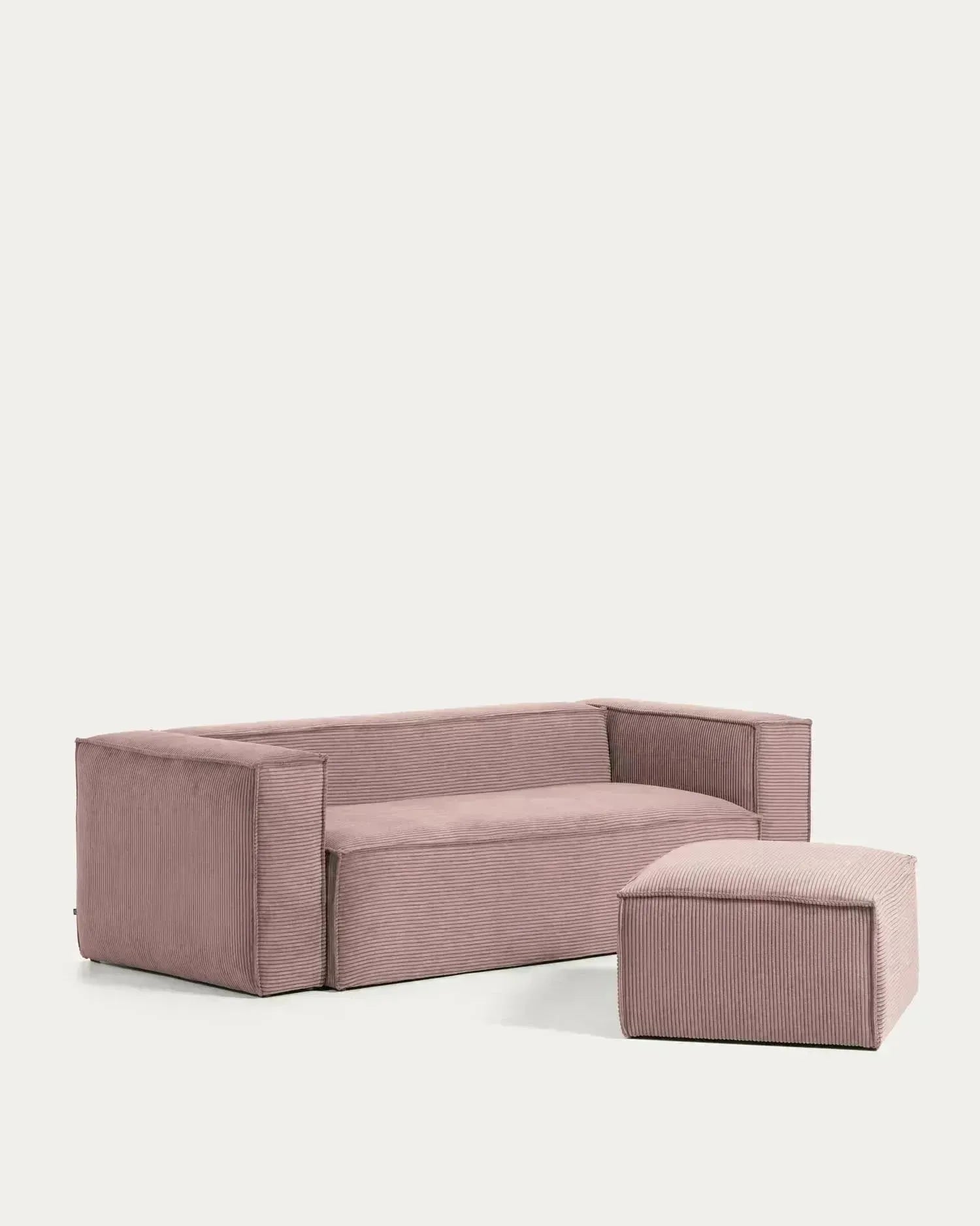 Elegante rosa Fussablage aus breitem Cord, 90 x 74 cm, von Kave Home. Perfekt für stilvolle und komfortable Wohnräume.
