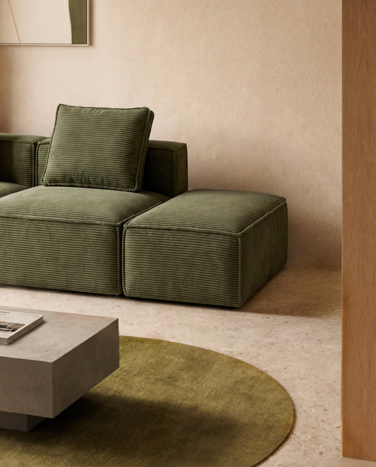 Pouf-Randmodul Blok in grobem grünem Cord, 60 x 104 cm, FSC Mix Credit in Grün präsentiert im Onlineshop von KAQTU Design AG. Pouf ist von Kave Home